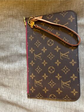 Louis Vuitton Monogram Canvas Wristlet Clutch - Brown with Pink Edge NWOT